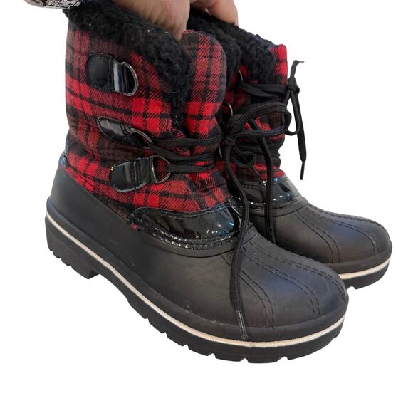 Ozark Trail Black Red Plaid Fur Boot Thinsulate Size 6 Winter Waterproof Insulat - Picture 8 of 14